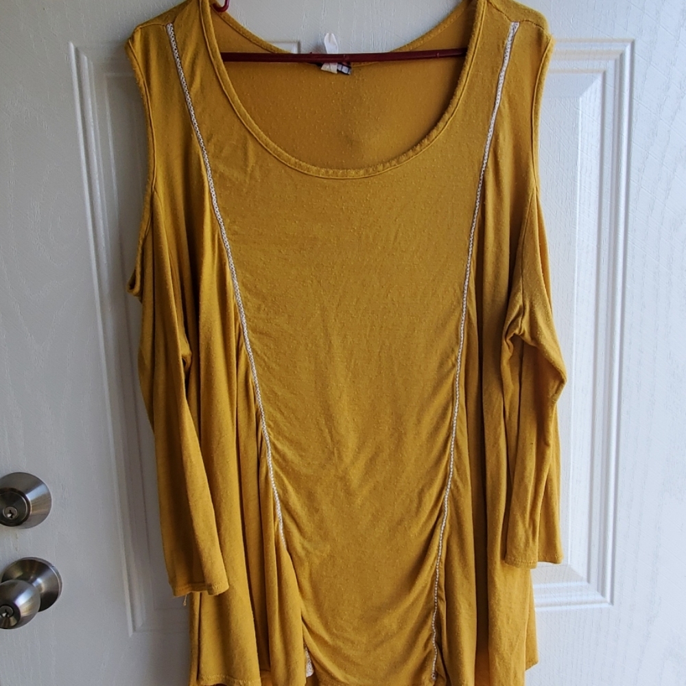 Mustard colored cold shoulder blouse